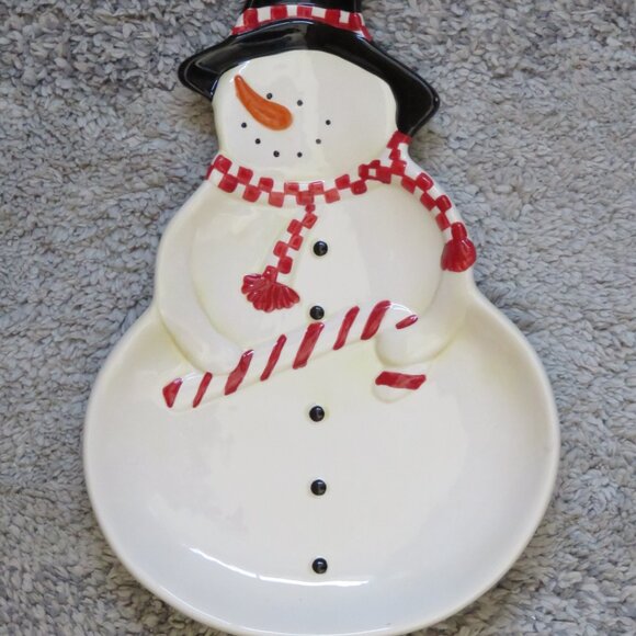 Snowman Ceramic Plate / Candy Dish Xmas Christmas (K685) - Picture 1 of 4